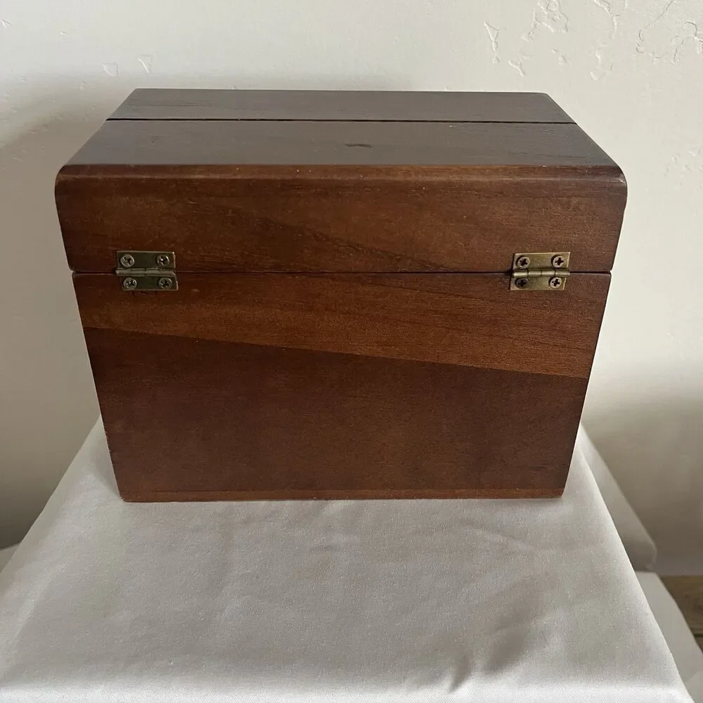 Outshine Wooden Recipe Box Set with Cards / Dividers Farmhouse Kitchen Brown